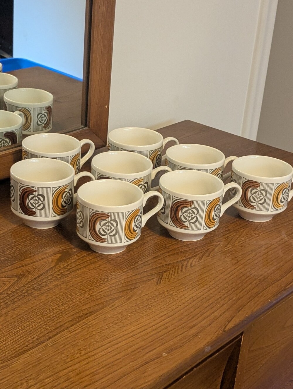 Eight 1970s Kathie Winkle "Kimberley" Hand Painted Mid-century Mugs